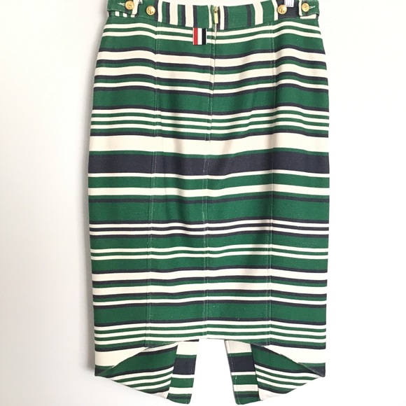 Thom Browne Angled-Hem Pique Striped Pencil Skirt - Picture 8 of 15